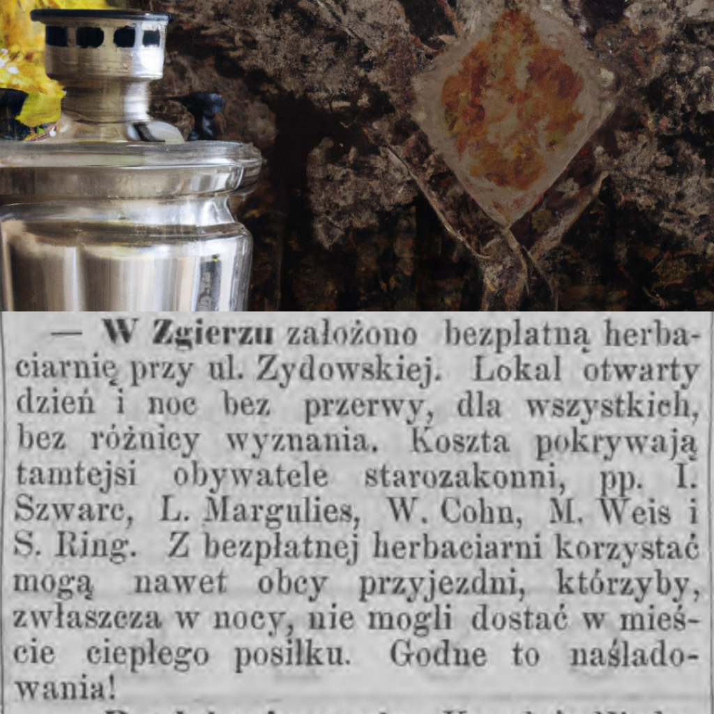 Wycinek z piotrkowskiego "Tygodnia" opisujący otwarcie darmowej herbaciarni w Zgierzu.
