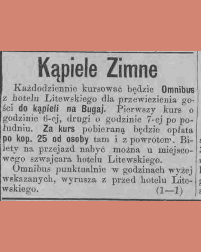 Przejazd nad jezioro Bugaj omnibusem spod hotelu Litewskiego