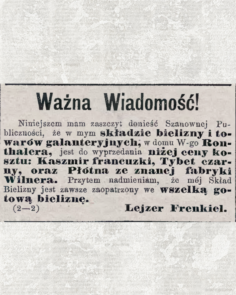 Skład bielizny i towarów galanteryjnych Lejzera Frenkla